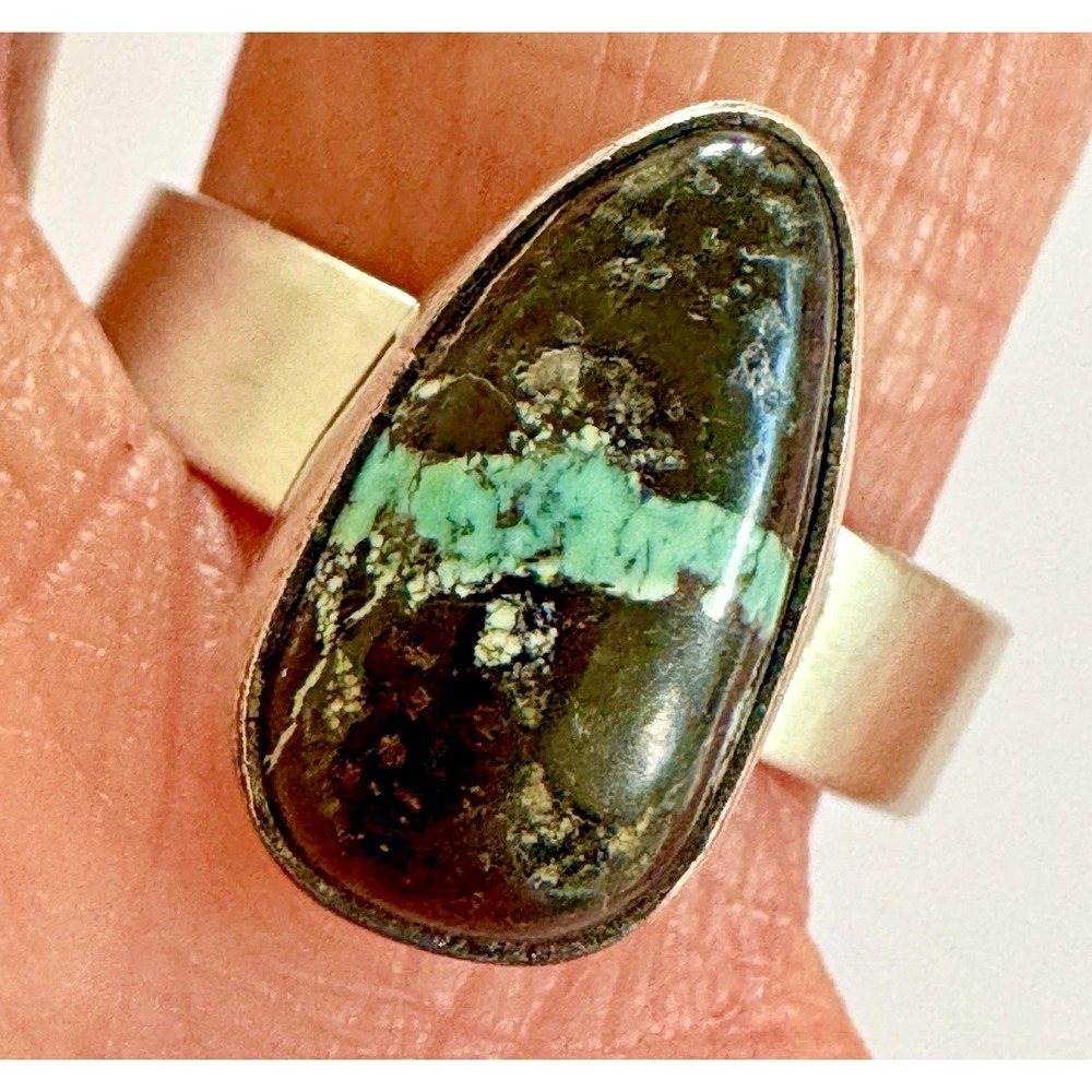 Navajo Turquoise Ring Sz 9 Blackjack Adjustable Signed Skeets Sterling Native Am